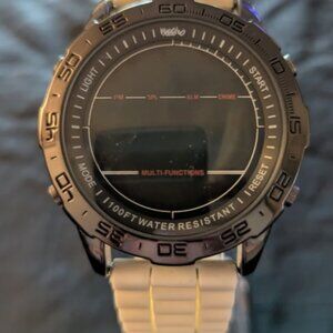 Mossimo Men's Multifunction Quartz Digital Watch with White Silicone Band